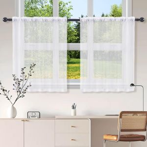 Kalanka-Rideau Court, Petit Rideau En Semi-Transparent, Rideaux Cuisine, Rideaux Brise-Bise, Rideaus Petite Fenetre, Pour Cuisines, Salon Et Maison De Campagne, &Eacute;vier, Cuisines, 76 X 60 Cm, Blanc - Neuf
