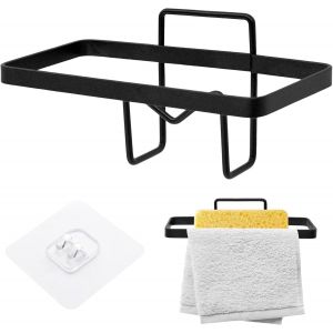 LORANKA-Porte-&eacute;ponge de Cuisine, 2 en 1 Etag&egrave;re de Vidange de Cuisine Evier, Porte-Serviettes Autocollant Porte-Serviettes en Acier Inoxydable Tablette pour &eacute;ponge, Brosse, Chiffon - Neuf