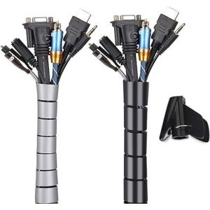 Noir et Gris, Cache Cable 2 Pack, Flexible Range 2x3M PE Câble Rangement Organisateur de Câble pour Ranger ou Cacher les câbles, Gaine pour câbles (2.8cm Ø et 2.2cmØ) , Organisateur - Neuf