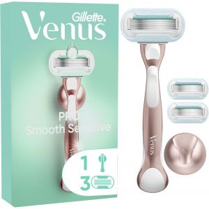 Rasoir Pour Femmes Pro Smooth Sensitive Pour Peaux Sensibles, Manche Et 3 Cartouches De Recharge A 5 Lames, Bande Lubrifiante Avec Une Touche D`Aloe Vera, Rasage Doux - Neuf