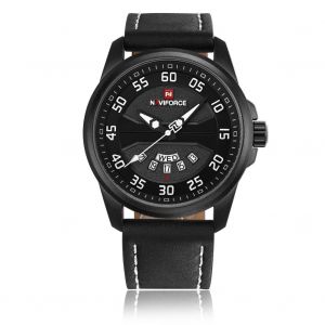 Montre-Bracelet A Quartz Etanche Naviforce Pour Homme, Tendance, En Pu (Boitier Noir + Blanc) - Neuf