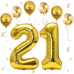 Ballon Anniversaire 12/21 Ans Or,101 CM Chiffre 21,Happy Birthday Decoration 21 Ans,Décoration Numéro pour 12/21-Vole à l'Hélium - Neuf