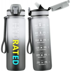 Eryi-Gourde, 750ml Gourde Sport Avec Paille Et Graduée, 0.75 Litre Étanche Bouteille D'eau Avec Brosse, Gourdes Motivation Sans Bpa Pour Fitness, Bureau, L'école, Yoga - Neuf