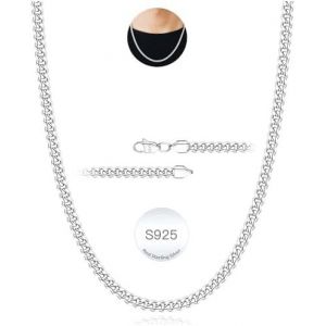 Trahoo-S925 Chaîne Cubaine Argent Sterling 3 Mm/5 Mm D'épaisseur Pour Homme Chaîne Or Argenté Pour Hommes Robuste Collier Chaîne Gourmette Hypoallergénique Bijoux Pour Homme 18/20/22/24 Pouces - Neuf
