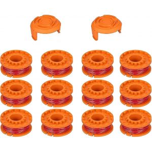 Bobines de tondeuse,12 bobines de 1,65 mm Tondeuse Fil de remplacement Bobine de rechange pour tondeuse + 2 capuchons de protection pour Worx Wa0010,capuchon d'alimentation automatique Weed Eat - Neuf