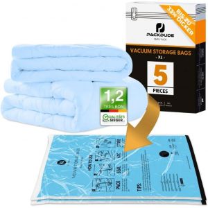 Grands Sac Sous Vide Couette et Oreiller I 5 PIECES I 100x80 + 80x60 I XXL Sac Couette Sous Vide Aspirateur I Vacuum Bags for Bedding & Clothes I Housse de Rangement pour Linge de Lit.[E16] - Neuf