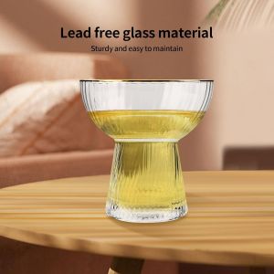 Lot De 4 Verres &Agrave; Cocktail En Cristal - Verres &Agrave; Martini Avec Bord Dor&eacute; - Verre &Agrave; Margarita Sans Pied - Verre Souffl&eacute; &Agrave; La Bouche - Design Ondul&eacute; &Eacute;l&eacute;gant - Coupe &Agrave; Champagne Nervur&eacute;e - Bord Dor&eacute; (10 - Neuf