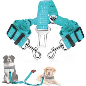 Double Ceinture Chien Voiture - Laisse Double Pour 2 Chiens R&eacute;fl&eacute;chissante R&eacute;glable Ceinture De Securit&eacute; Pour Chien Voiture En Nylon &Eacute;lastique Harnais Voiture Pour Chien Absorption Des Chocs - Neuf