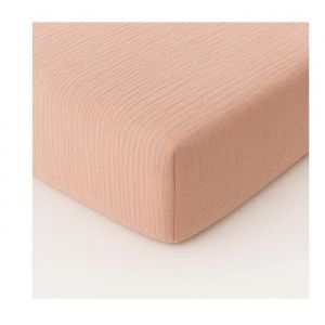 Drap-Housse 180 X 200 Cm Gaze De Coton Lav&eacute; Rose - Neuf