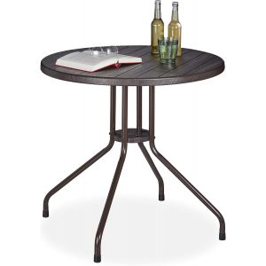 Ulteronixshop-Table Ronde De Jardin, Aspect Bois, Plastique, M&eacute;tal, Balcon, Terrasse, Stable, Robuste, Hxd 75x80 Cm, Brun - Neuf
