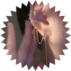 Kal-Boucles D'oreilles Manchette D'oreille En Cristal Étoile Lune Boucles D'oreilles Longue Chaîne Étoile Or Cz Northstar Boucles D'oreilles Goutte Croissant Lune Boucles D'oreilles Cartilage - Neuf