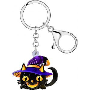 KAL-Acrylique Halloween Chat Noir Porte-Cl&eacute;s Accessoires Choses Cool Chats Amoureux Cadeaux Pour Femmes Hommes Filles Sac &Agrave; Main Charms - Neuf