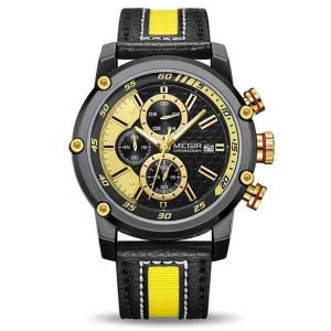 Montre Chronographe Pour Homme Megir 2079 Avec Affichage De La Date Et Bracelet En Cuir - Neuf