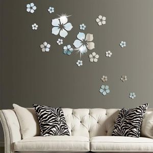Stickers Fleurs Muraux,18 Pièces Réglage Miroir Acrylique Amovible Sticker Mural Decal Maison Décoration,3d Stikers Murals Fleurs Decoration Pour Salon Chambre Bureau - Neuf