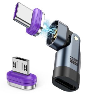 TRAHOO-Adaptateur USB C/Micro USB C 240W, 2 Pi&egrave;ces, Magn&eacute;tique, Rotatif &agrave; 180&deg;, Pour Phone 14/15/16 Pro Max, MacBook, Tablet - Neuf