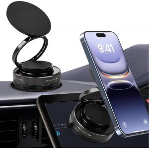 Support T&eacute;l&eacute;phone Voiture Magn&eacute;tique Rotation 360&deg;Porte Telephone Voiture Aimant&eacute; Double Fixation Compatible M&eacute;tal Verre Tableau de Bord pour GPS T&eacute;l&eacute;phone, Abs et Alliage Alu - Neuf