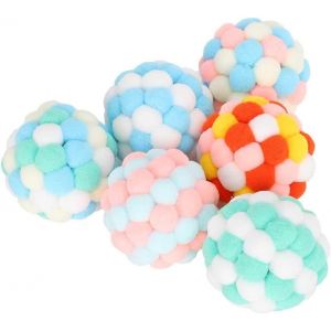 KAL-Lot De 6 Balles En Peluche Douce Multicolores Pour Chat, Jouet Interactif Et Sonore Pour Entraînement Et Taquinerie - Neuf