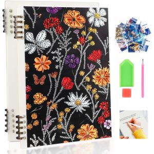 Ayuhr-Diamond Painting Carnet De Notes, Fleurs Colorées Et Papillons, Peinture Diamant Cahier Spirale, Diamant Painting Cahier, Journal De Poche Ligné Bloc-Notes Pour Le Travail D'écriture 120 Pages - Neuf