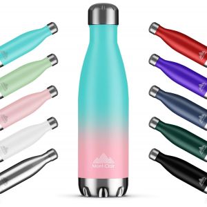 Cheng-H2o Gourde Isotherme - Bouteille Isotherme Sans Bpa - Gourde Inox 1l, 24h Froid & 12h Chaud - Bouteille D'eau En Acier - Gourde 1l, Cyan & Rose - Neuf