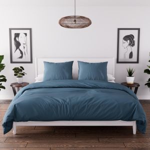 Sjzg-Parure Housse De Couette En Microfibre Lav&eacute;e 260x240 Cm Boheme Bleu Canard, Par Soleil D'ocre - Neuf