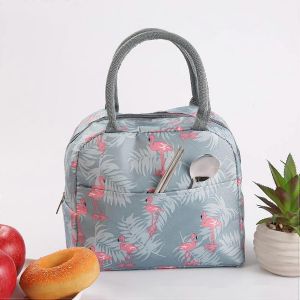 Flamants roses et feuilles tropicales Boîte à lunch isolée portable Sac à lunch réutilisable Pour hommes et femmes - Neuf
