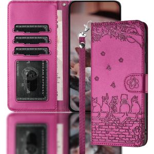 Kal-Housse Telephone Portable Pour Huawei P40(6.1") Protection Porte Carte Aimantée Antichoc Portefeuille Pochette Pour Huawei P40(6.1") Clapet Cordon Aimantée Chat Clôture Rouge - Neuf