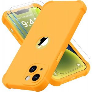 Kal-Coque Pour Iphone 14 + 2 Pièces Verre Trempé Protection Écran, Antichoc Souple Silicone Tpu Arrière Rigide Pc Avant Housse De Protection Pour Iphone 14 Case 6,1"" Jaune - Neuf