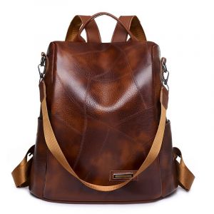Sac à dos antivol marron foncé pour femme, sac à dos en cuir synthétique, sac d'école étanche, sac à bandoulière, sac à dos d'école marron, sac à dos de loisirs - Neuf