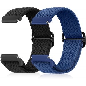 Kal-Nylon Tressés Sport Bracelet 22mm/20mm/18mm, Élastique Boucles Hook Bracelet De Remplacement Stretchable Pour Femme Homme - Noir + Bleu - Neuf