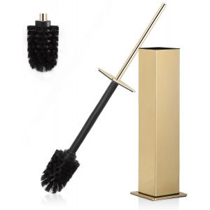 KAL-Brosse Toilettes Wc Métallique Autoportante, Brosse Wc Noire Mate Avec 2 Têtes De Balai Toilette Wc Pour Le Nettoyage En Profondeur, Anti-Goutte Et Anti-Obstruction (Or) - Neuf