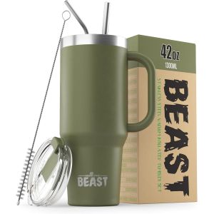 Beast Mug Isotherme Cafe - 550ml I Argent&eacute; I Acier Inoxydable I , Tasses Isothermes I 2 Pailles Et Brosse Nettoyage I Thermos Caf&eacute;s De Voyage Double Paroi I Caf&eacute; Chaud Ou Glac&eacute; - Neuf