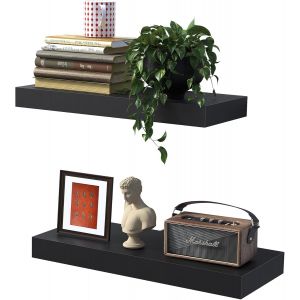 TIANYI-Lot de 2 &Eacute;tag&egrave;res Murales Flottantes, &Eacute;tag&egrave;re Murale de 40 cm, Capacit&eacute; de 10kg par &Eacute;tag&egrave;re, pour Salon, Cuisine, Salle de Bain, 40x16.5x3.7cm, Noir - Neuf