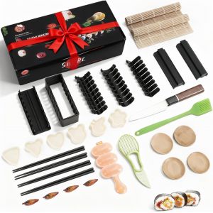 Mevronisshop-Kit De Fabrication De Sushis 33 Pi&egrave;ces Pour D&eacute;butants Avec Moule &Agrave; Sushis, Moule &Agrave; Boules De Riz, Presse &Agrave; Onigiri, Couteau, Tapis En Bambou, Pagaie De Riz, &Eacute;pandeur, Baguettes - Neuf