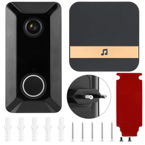 Sonnette Wi-Fi V6 720P, camera video, stockage cloud, etanche, securite domestique (prise UE noire), 90-250 V - Neuf