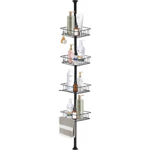 BHHBB-Étagère de Douche Télescopique Sans Perçage, Étagère Douche d'angle avec Métal 4 Paniers pour Salle de Bain 73-302CM, Noir - Neuf