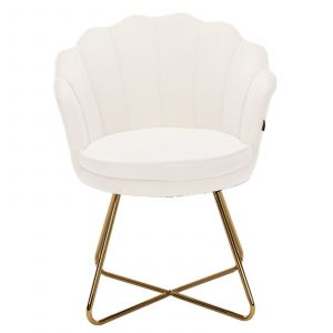 Chaise de Salon en Velours,Fauteuil rembourr&eacute;,Design Raffin&eacute; avec Pieds Crois&eacute;s Dor&eacute;s,Id&eacute;ale pour Chambre et Coiffeuse,Blanc - Neuf