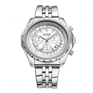 Megir Sport De Plein Air Hommes Montre De Chronom&eacute;trage &Eacute;tanche &Agrave; Quartz (Ceinture En Acier,Bo&icirc;tier En Acier,Cadran Blanc) - Neuf