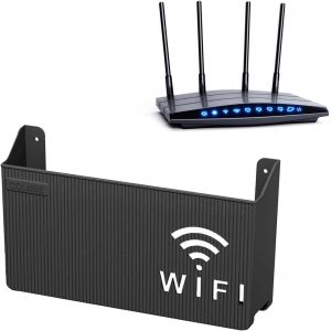CAUC-Cache Box Internet Rangement Box Internet &Eacute;tag&egrave;re Flottante Support Box Internet Mural WiFi, Meuble Box Internet &Eacute;tag&egrave;re de Routeur Murales Bo&icirc;te de Rangement pour Routeur WiFi (Noir) - Neuf