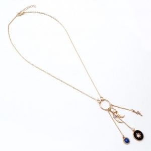 Collier Long Reglable En Alliage Avec Pendentif Lune Creuse En Strass Pour Femme, Bijou Cadeau - Neuf