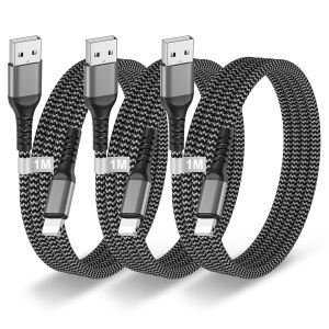 THEF-Lot de 3 Cable Chargeur pour Apple iPhone,1M Certifié Mfi Câble iphone Nylon Cordon Cable Pour iPhone 14/13/12/11/Pro Max/x/8/7/6/5/Se,iPad, 2.4A USB Fil iPhone Charge Rapide - Neuf