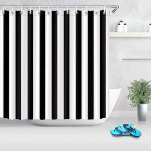 Rideau de douche noir et blanc,rideau de salle de bain rayé,tissu polyester imperméable,baignoire élégante - Neuf