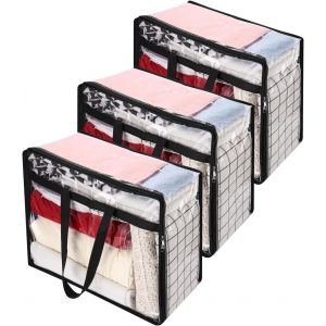 MEVRONISSHOP-Lot de 3 Sac de Rangement Transparent 40L,Sac Rangement Vetement en PVC,sac Rangement Couette,avec Fermetures Eclair et Poignées,Housse de Rangement Vetement,pour Demenagement,Vêtements, - Neuf