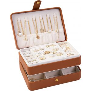 Mevronisshop-Petite Bo&icirc;te &Agrave; Bijoux De Voyage, Rangement Bijoux Portable,Boite A Bijoux Fille Cuir &Agrave; 2 Niveaux,Boucles D'oreilles, Id&eacute;e Cadeau Pour Femmes Et Filles - Neuf