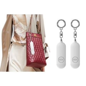 Lot de 2 porte-cl&eacute;s d'alarme de s&eacute;curit&eacute; personnelle rechargeables avec lumi&egrave;re LED - Sir&egrave;ne de 130 dB et chargement USB - Neuf