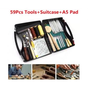 Kit D'outils Pour Le Travail Du Cuir - 61 Pi&egrave;ces Pour La Couture, L'estampage, Le Poin&ccedil;onnage Et La Sculpture - Neuf