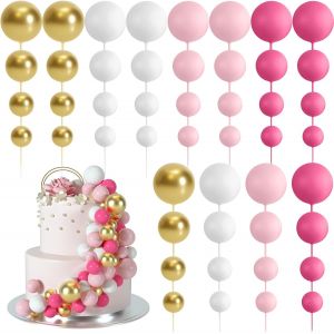 CAUC-48 Pi&egrave;ces Boules de D&eacute;coration de G&acirc;teau D&eacute;corations de Cupcake en Ballon Boules pour F&ecirc;te d'anniversaire D&eacute;coration de G&acirc;teau d'Anniversaire(Rose Rouge, Rose, Blanc, Or) - Neuf