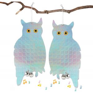 Répulsif anti-oiseaux, anti-pigeons, forme de hibou, réfléchissant et lumineux (40,6 x 20,3 cm), lot de 4, répulsif anti-pigeons avec clochette anti-oiseaux - Neuf
