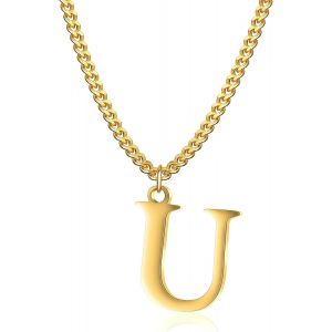 Trahoo-Collier Initial Plaqué Or 14 Carats - Collier Pendentif Lettre Chaîne Cubaine En Or Pour Hommes Et Femmes Collier Pendentif Lettre En Or Exquis - Neuf