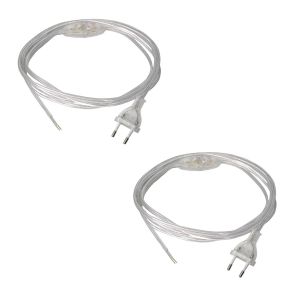 Pack 2 Câbles d'alimentation Transparent de 1,5 m|Prise et Interrupteur|Longueur Prise à l'Interrupteur 100 cm,de l'Interrupteur à l'Extrémité Libre 50 cm|Fabriqué en Italie - Neuf