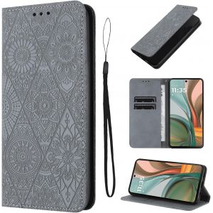 KAL-&Eacute;tui Pour Motorola Moto G75 5G Pouces Cuir Artificiel Coque Moto G75 Avec Fente Pour Carte Housse Moto G75 B&eacute;quille Housse, Gris - Neuf